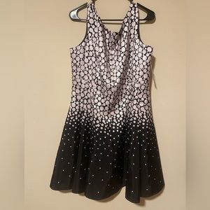 Fit and flare back and white dress